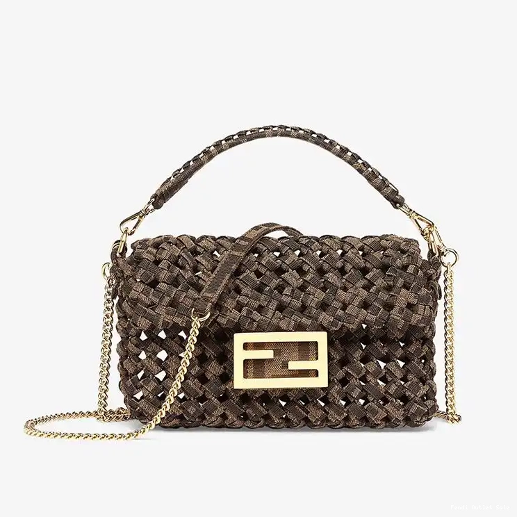 Cheap In Mini Baguette Coffee Bag Fabric Fendi Interlace 0606